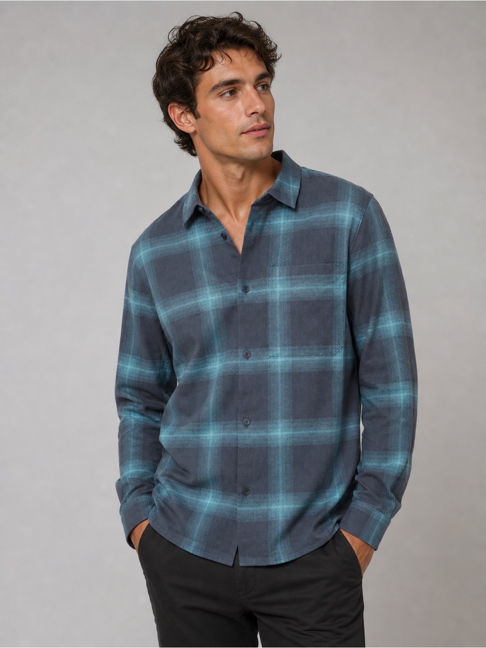 NWOT Lululemon blue brushed woven plaid over shirt XL